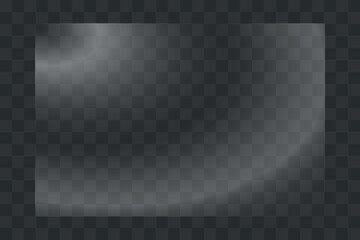 Glass plate on transparent background. Glass texture with glares and light effect