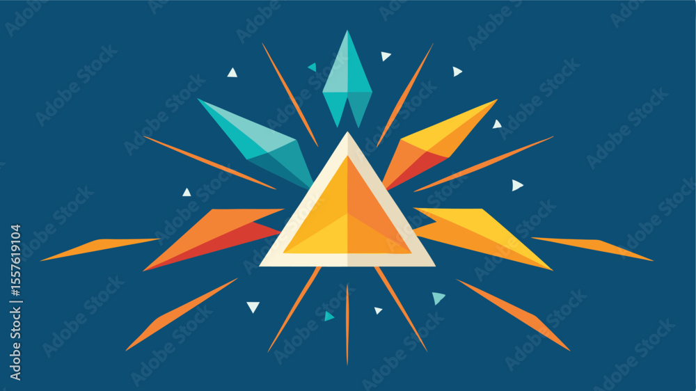 Poster abstract geometric composition with triangle shapes and burst elements in a colorful design