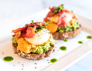 Healthy Avocado Toast Topped with Soft Boiled Egg
