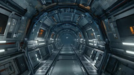 Futuristic spaceship interior tunnel seamless loop with bright lights and metallic textures - Powered by Adobe
