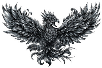 Obraz premium Regal phoenix in an engraved sketch style. A stunning illustration for tattoo art, mythology, and fantasy-themed design projects.