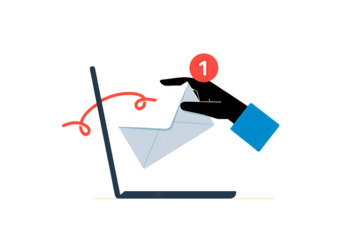 Hand delivering white envelope with notification to laptop isolated on a transparent background image
