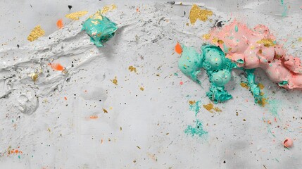 Fototapeta premium Abstract Textured Painting: Pastel Pink, Mint Green, Gold