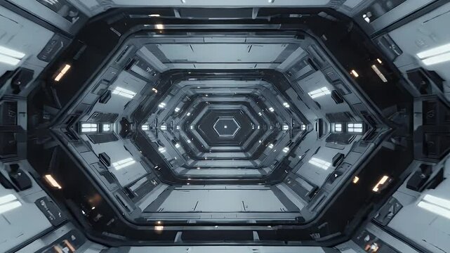 Futuristic spaceship corridor with hexagonal structure for science fiction scene