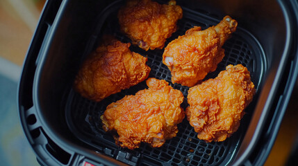 Crispy fried chicken drumsticks in air fryer, golden brown and delicious, perfect for quick meal or snack