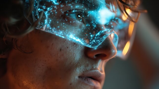 Portrait of a young man using futuristic technology interface

