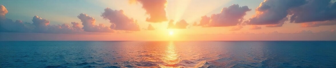 Obraz premium Serene Golden Hour Ocean Calm Sea Meets Vibrant Sky, Perfect for Travel, Vacation, and Relaxation Themes