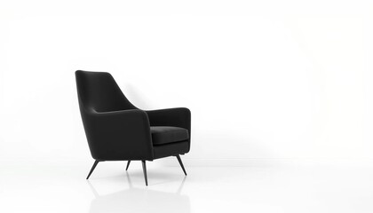 Sleek black armchair against a stark white wall,  room,  interior