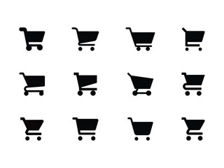Vector shopping cart icon set with basket, trolley, and shop symbols for retail commerce and web design