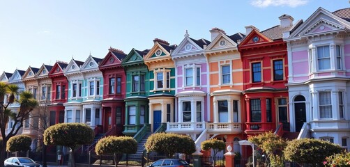 Sydney terrace houses, classic Victorian architecture, row of colorful homes,  exterior,  colorful