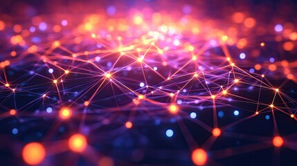 3D Network Connection Background with Glowing Digital Nodes and Lines in Abstract Tech Visualization Style Art