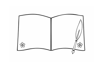 Open book with quill and flowers pages feather