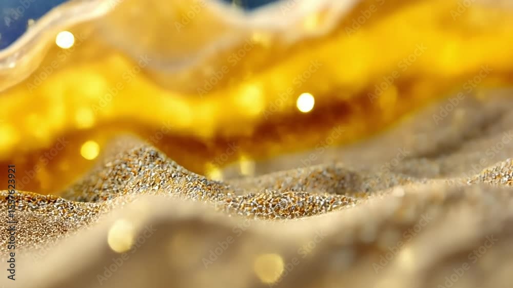Aufkleber Golden Sand Texture: Shimmering golden sand texture with bokeh effect, creating a luxurious and elegant feel. Perfect for backgrounds or design elements.