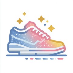 Stylized sneaker with a space-themed gradient design, stars and sparkles, blending fashion, fantasy, and modern graphic art.
