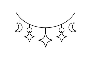 Crescent moon and star garland line art hanging decorative