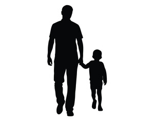 black silhouette of a father and his child isolated white background