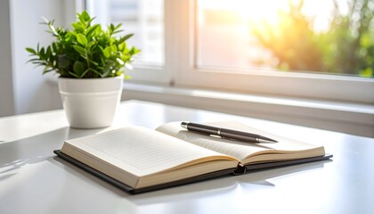 Minimalist Desk with Journaling Supplies. Interior Design Mockup