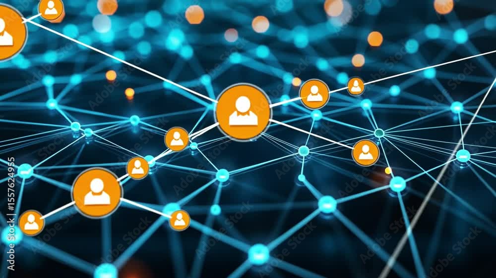 Poster Network Connection: Depicting interconnected nodes, the image illustrates the concept of global digital and data network in a mesmerizing, high-tech visualization of network connection.