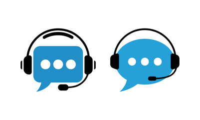 Customer Support Icon with Headset and Chat Bubble set &ndash; Blue Vector Symbol for Call Center and Online Help