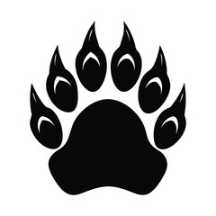 Bold black bear paw print with prominent claw marks and a large heel pad presented as a striking silhouette