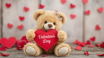 valentines day teddy bear holding a heart-shaped sign