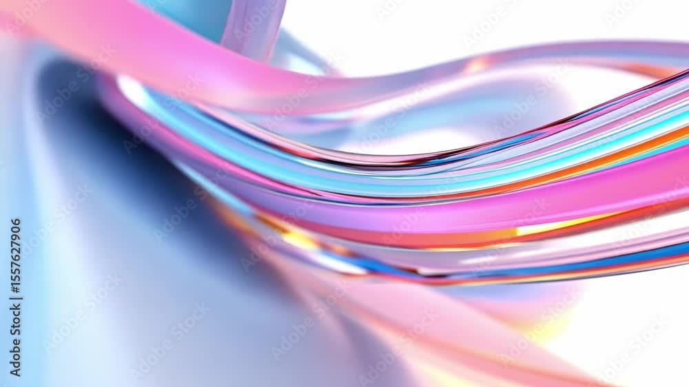Poster Fluid Lines in Pastel: A dynamic composition of flowing, pastel-colored ribbons and shapes, creating a sense of movement and ethereal beauty.