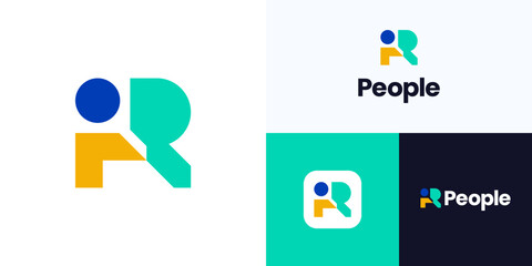 Letter R integrated with people, Logo icon design vector illustration, Symbol initial alphabet colorful with human for community, diversity, organization teamwork, family together and brand identity