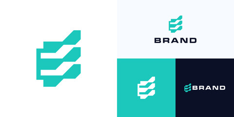 Modern letter E with geometric style concept, Logo icon design vector illustration element, Symbol abstract initial alphabet sign with teal color for brand identity and business company