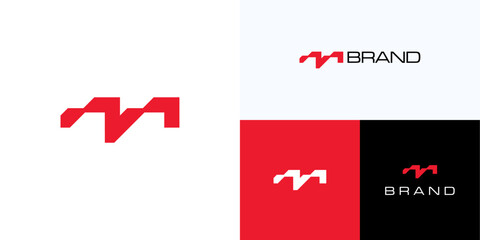 Simple letter M geometric style concept, Logo icon design vector illustration element, Modern symbol initial alphabet sign with red color for technology, brand identity and business company