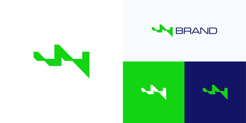 Letter W geometric wave style concept, Logo icon design vector illustration element, Modern symbol initial alphabet sign with green color for technology, brand identity and business company