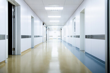 Empty hallway in new modern hospital