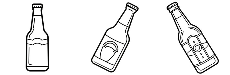 Beer Bottle Coloring Book Page - Line Art Outline Illustration