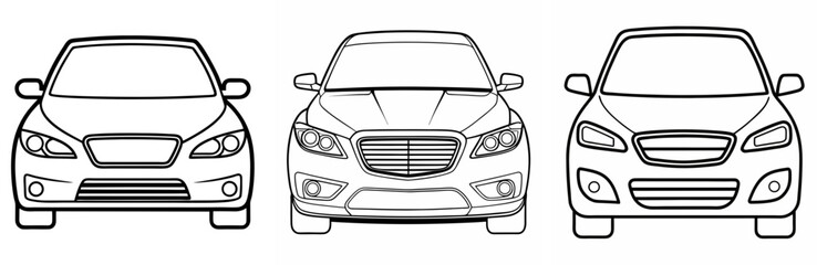 Obraz premium Car Front View Coloring Book Page - Line Art Outline Illustration