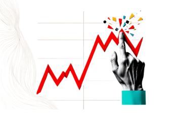 Hand Touching Red Graph Breaking Apart With Colorful Shards isolated on a transparent background image