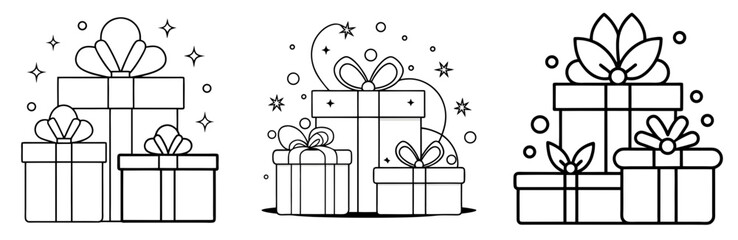 Christmas Gift Boxes Coloring Book Page - Line Art Illustration