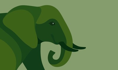 Minimalist illustration of a green elephant in side profile. Flat design style with clean shapes and earthy tones, perfect for wildlife, nature, or eco-themed projects.