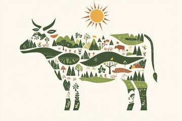 Cowscape Silhouette – Pastoral Landscape Vector