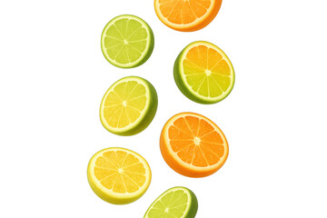 Obraz premium Falling slices of lemon, lime, and orange on a transparent background, creating a refreshing and vibrant image