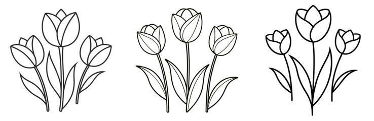 Tulip Flowers Icon Set - Outline, Minimalist, Line Art Floral Symbols