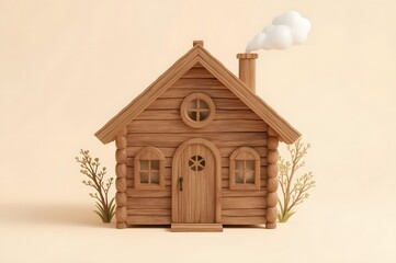Cozy wooden cabin, pastel background, smoke, home