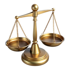 Golden balance scales of justice symbolizing law and equilibrium isolated on transparent background