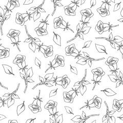 Vintage seamless pattern. Floral black and white background. Garden flowers roses.
