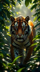Tiger in dark jungle