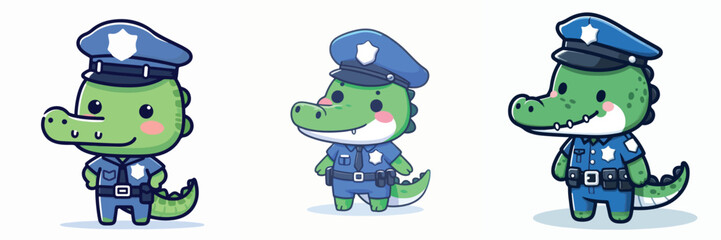 cute crocodile icon set