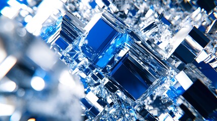 Abstract Blue Crystal Cubes Shattered Glass Geometric Background
