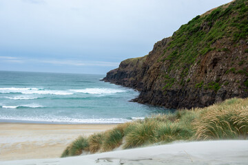 Serene Beach View with Cliffs and Gentle Waves
