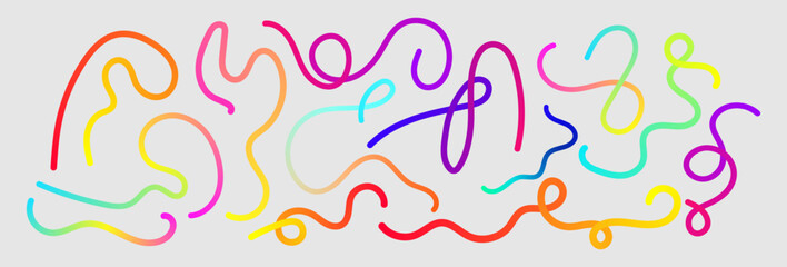 Set of vector graphic elements. Abstract shapes with smooth wavy lines, bright colors and gradient transitions.