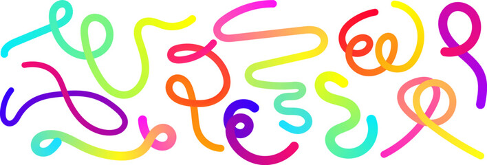 Set of vector graphic elements. Abstract shapes with smooth wavy lines, bright colors and gradient transitions.