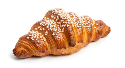 Freshly Baked Croissant with Pearl Sugar Topping Isolated on White Background