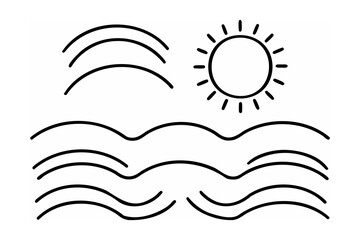 Obraz premium Wavy lines and sun drawing line art waves